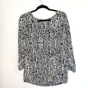 Chico's Travelers Classic Boat Neck Geometric 3/4 Length Sleeve Tunic Top 12/L